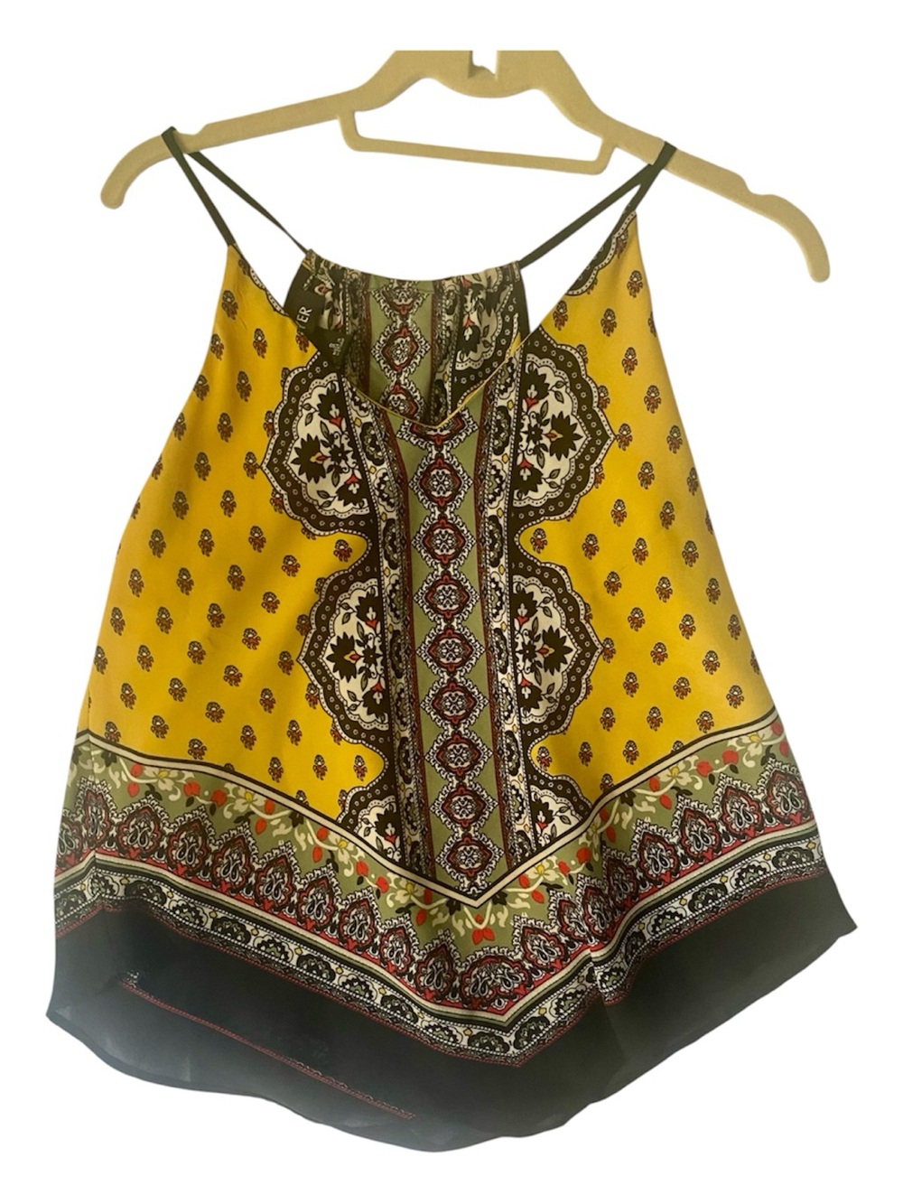 A. Byer Yellow Boho Medallion Handkerchief Paisley Spaghetti Strap Tank S